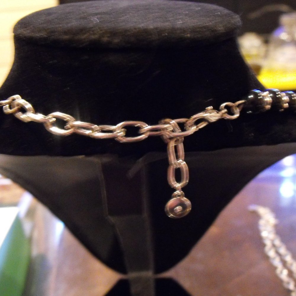 C1946 Silver and Black Necklace with Black Beads - Picture 5 of 6